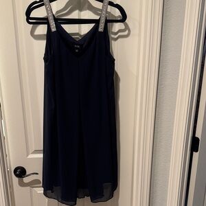 MSK Navy Blue Prom Dress with Silver Straps